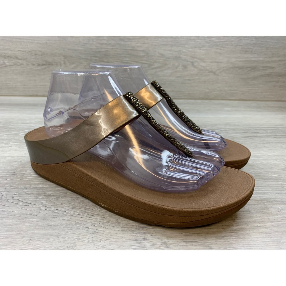 FitFlop Women's Flare Bronze Metallic Crystal Embellished Sandals 9 Shoes